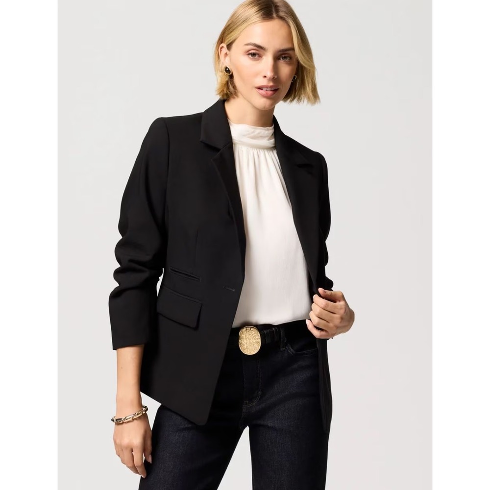 White House Black Market WHBM Scrunch Sleeve Blazer Black 8P 570409008